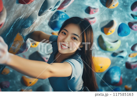 ボルダリングをする女性 117585163