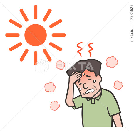 暑さで汗をかき熱中症になる中年男性 暑さで汗をかき熱中症になる中年男性 117585623