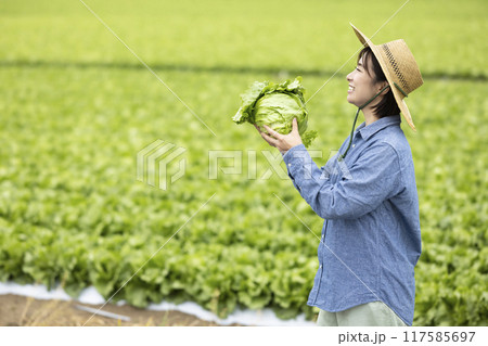 収穫した野菜を持つ女性 117585697
