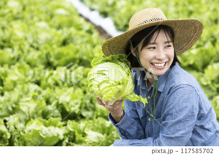 収穫した野菜を持つ女性 117585702