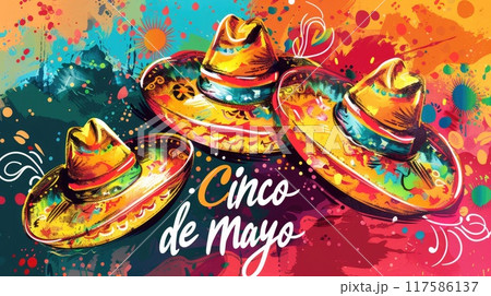 Colorful card with inscription for Cinco de Mayo celebration 117586137