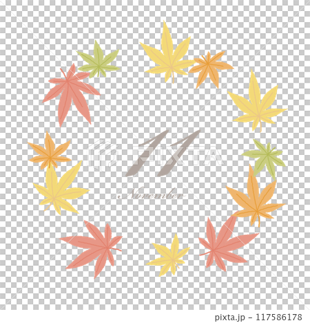 Stylish November frame with autumn leaves illustrations Stylish November frame with autumn leaves illustrations 117586178