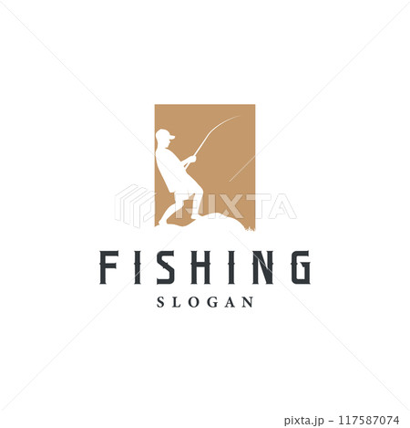 Fishing logo design silhouette of river angler with hook illustration template 117587074