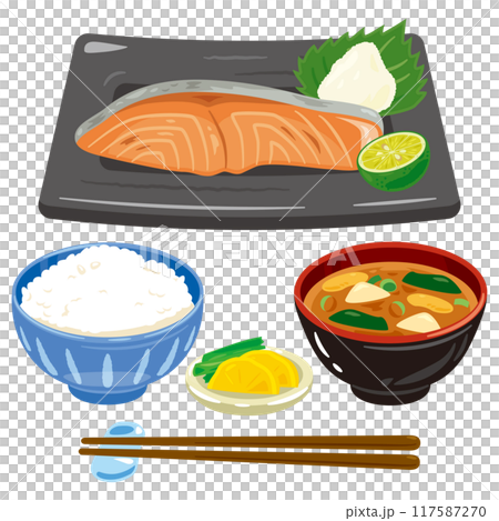 Grilled salmon set meal 117587270