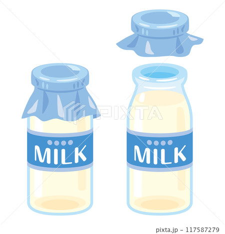 蓋付きの牛乳瓶と蓋なしの牛乳瓶セット 117587279