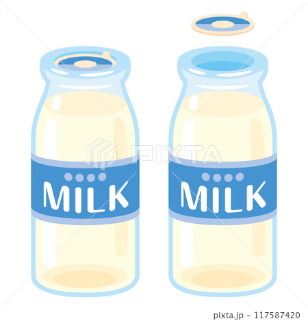 紙蓋付きの牛乳瓶と紙蓋なしの牛乳瓶セット 117587420
