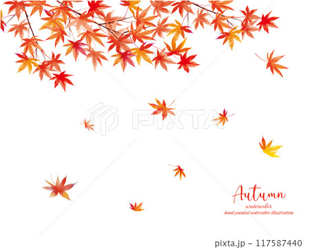 水彩タッチの紅葉のイラストベクターフレーム 117587440