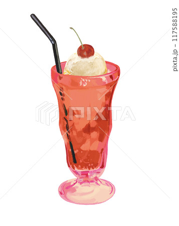 クリームソーダ（レッド）チェリー、ストロー付き 117588195