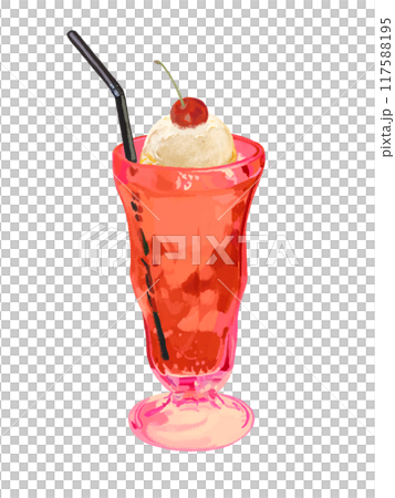 クリームソーダ（レッド）チェリー、ストロー付き 117588195