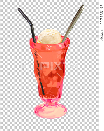 クリームソーダ(レッド)ストロー、スプーン付き クリームソーダ(レッド)ストロー、スプーン付き 117588198