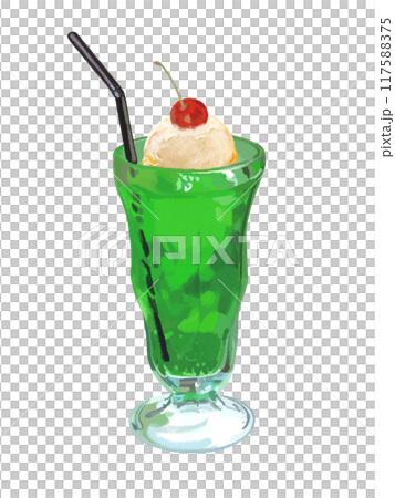 Cream soda (melon) with cherry and straw 117588375