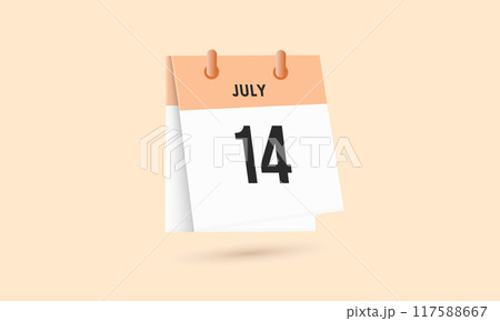July 14 - calendar and Time planner. Daily Calendar Icon reminder. Vector Illustration. 117588667