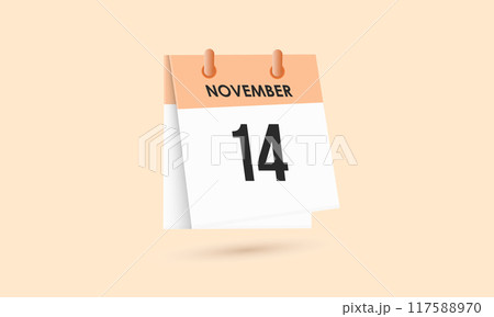 November 14 - calendar and Time planner. Daily Calendar Icon reminder. Vector Illustration. 117588970