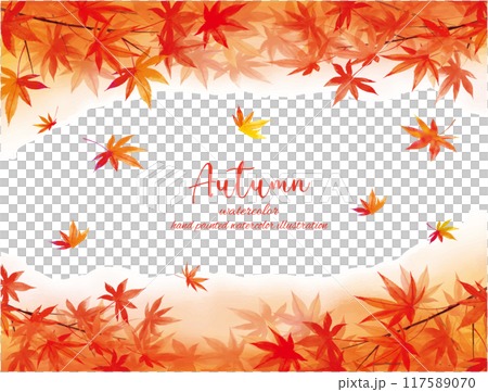 水彩手書きの秋の紅葉のベクターイラストフレーム 117589070