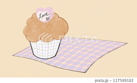 優しい雰囲気のかわいいカップケーキ - ハートのトッピング付き - 16:9 117589182