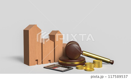 The hammer and house for Auction or law concept 3d rendering. 117589537