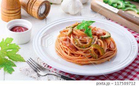 ゴーヤのイタリアンスパゲッティ ( ナポリタン )ゴーヤの苦みがアクセント ゴーヤのイタリアンスパゲッティ ( ナポリタン )ゴーヤの苦みがアクセント 117589712