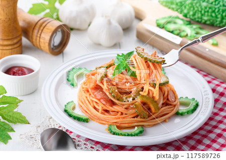 ゴーヤのイタリアンスパゲッティ ( ナポリタン )ゴーヤの苦みがアクセント ゴーヤのイタリアンスパゲッティ ( ナポリタン )ゴーヤの苦みがアクセント 117589726