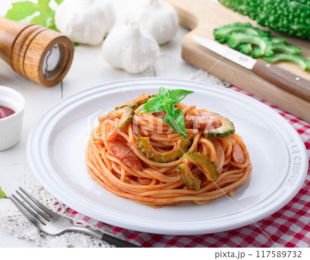 ゴーヤのイタリアンスパゲッティ ( ナポリタン )ゴーヤの苦みがアクセント ゴーヤのイタリアンスパゲッティ ( ナポリタン )ゴーヤの苦みがアクセント 117589732
