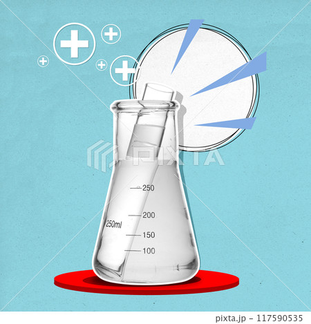 A white liquid in a beaker is poured into a glass tube A white liquid in a beaker is poured into a glass tube 117590535