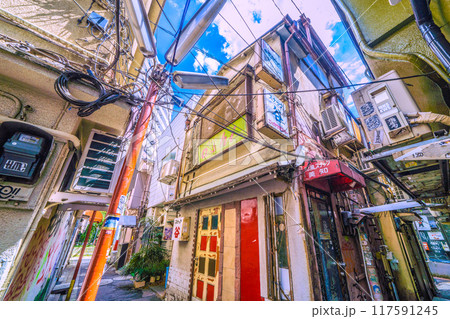 日本の東京都市景観 8月。三軒茶屋駅すぐの飲み屋街などを望む 日本の東京都市景観 8月。三軒茶屋駅すぐの飲み屋街などを望む 117591245