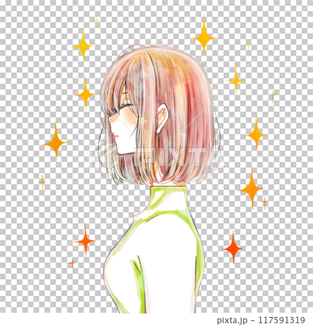 美麗的女人，鮑勃剪，側視圖 117591319