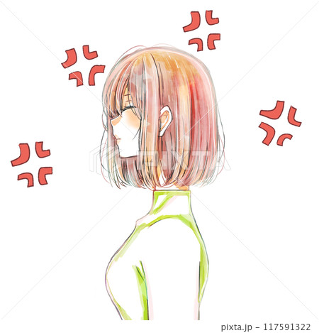 静かに怒っている女性 ムカつきマーク 静かに怒っている女性 ムカつきマーク 117591322