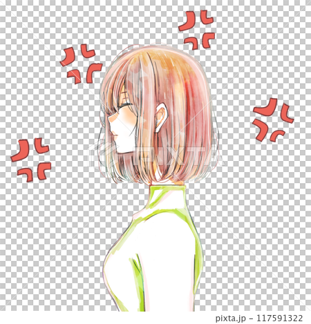 静かに怒っている女性 ムカつきマーク 静かに怒っている女性 ムカつきマーク 117591322