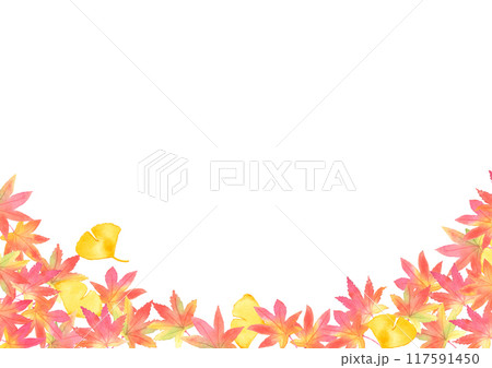 紅葉とイチョウの葉フレーム　水彩背景イラスト 117591450