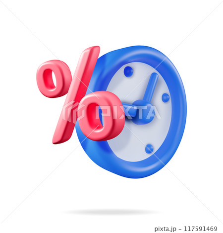 3D alarm clock with percentage sign isolated 3D alarm clock with percentage sign isolated 117591469
