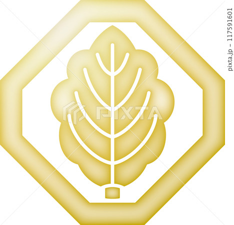 家紋　隅切り角に一枚柏【金色】 117591601
