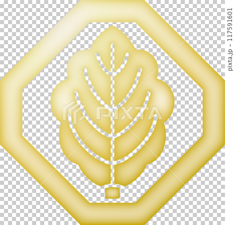 家紋　隅切り角に一枚柏【金色】 117591601