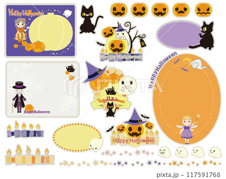 ハロウィン背景小物見出しセットアウトライン付き 117591768