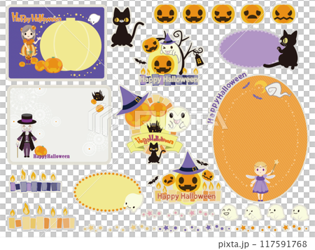 ハロウィン背景小物見出しセットアウトライン付き 117591768