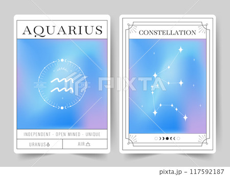 Aquarius. Witchcraft cards with astrology zodiac sign and constellation. Modern gradient blurred astrology posters in Y2k style. Perfect for tarot readers and astrologers. Vector illustration Aquarius. Witchcraft cards with astrology zodiac sign and constellation. Modern gradient blurred astrology posters in Y2k style. Perfect for tarot readers and astrologers. Vector illustration 117592187
