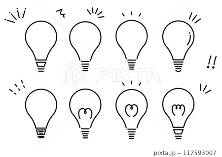 電球のアイコンイラストセット　ひらめき　発見 117593007