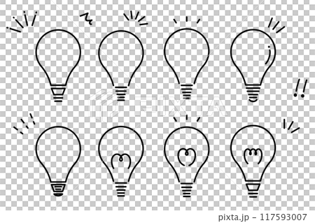 電球のアイコンイラストセット　ひらめき　発見 117593007