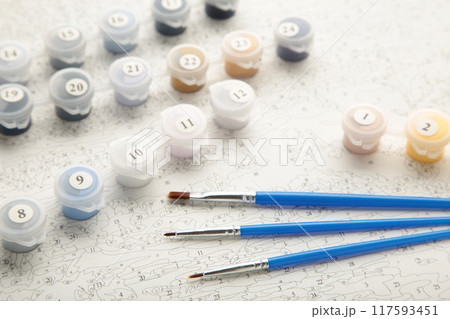 Paints for drawing pictures by numbers, copy space Paints for drawing pictures by numbers, copy space 117593451