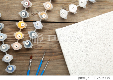 Paints for drawing pictures by numbers on grey background Paints for drawing pictures by numbers on grey background 117593559