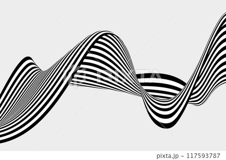 Black and white wavy line stream,curved curved wave,abstract background illusion. 117593787