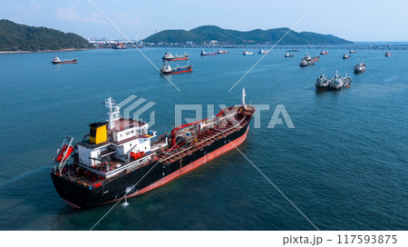 Aerial view Oil and Gas tanker ship LPG tanker ship transportation oil and gas from refinery on the sea, Oil and Gas tanker ship global business logistic refinery transportation petroleum Aerial view Oil and Gas tanker ship LPG tanker ship transportation oil and gas from refinery on the sea, Oil and Gas tanker ship global business logistic refinery transportation petroleum 117593875