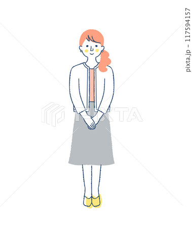 手を組んでいる笑顔の女性 117594157