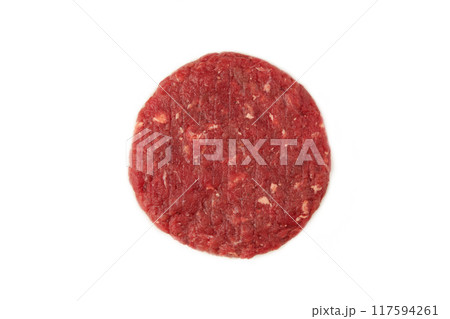 Raw cutlet for hamburger isolated on white background 117594261