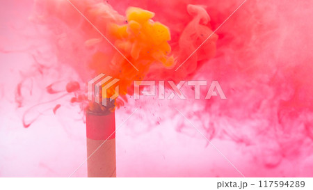 Smoke bombs with red smoke, Burning red flare red smoke. Smoke bombs with red smoke, Burning red flare red smoke. 117594289