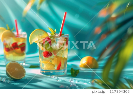Refreshing summer cocktails with fruit and mint 117594303