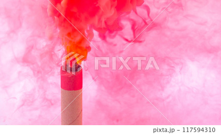 Smoke bombs with red smoke, Burning red flare red smoke. Smoke bombs with red smoke, Burning red flare red smoke. 117594310
