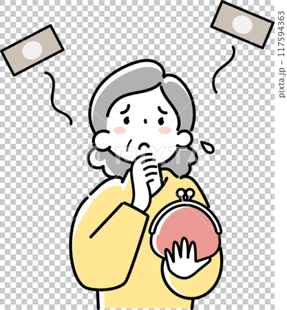 一名老年婦女的上半身因費用增加而遭受痛苦 一名老年婦女的上半身因費用增加而遭受痛苦 117594363