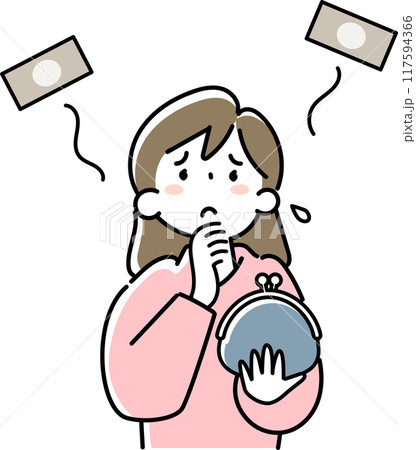 出費がかさんで困る若い女性の上半身 117594366