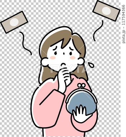 一名年輕女子的上半身因開支增加而痛苦 117594366