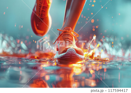 ランニングをする人の足元 ランニングをする人の足元 117594417